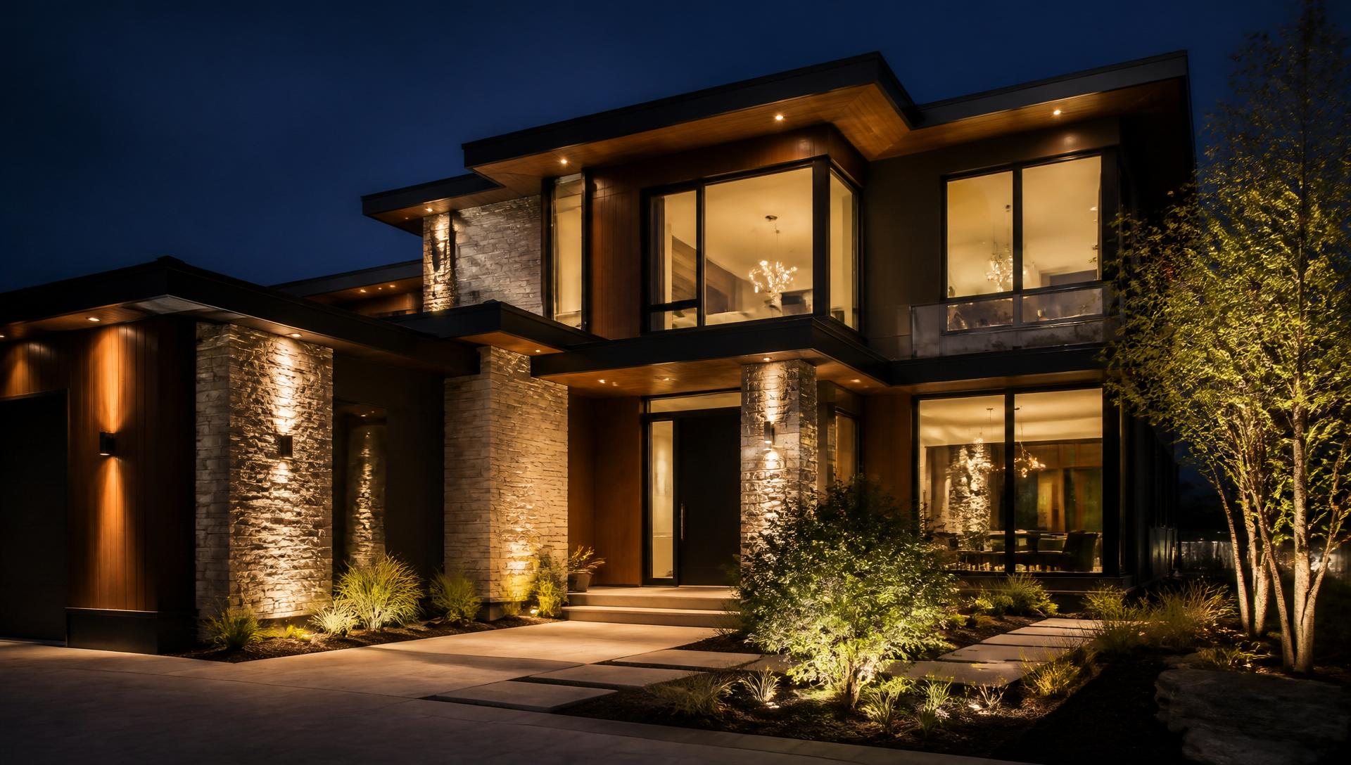 Luxury modern home at dusk